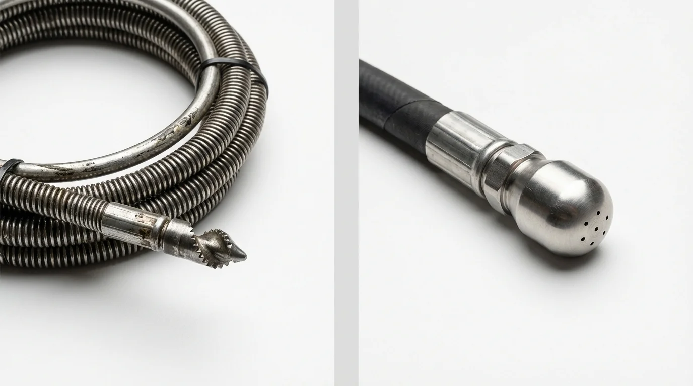 Drain snake cable and hydro jetting nozzle used for drain cleaning in Steamboat Springs, CO