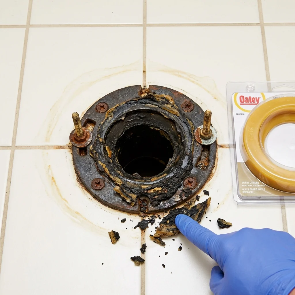 Failed wax ring showing water seepage at the base of a toilet in a Steamboat Springs, CO home